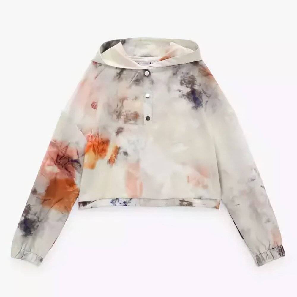 NEW Zara Tie Die Cropped Hoodie Top, Size L (Oversized)